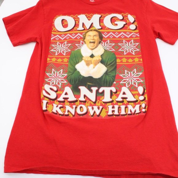 Elf OMG Santa Christmas Holiday T Shirt Adult Small Graphic Tee Party Short Slve - Picture 2 of 5